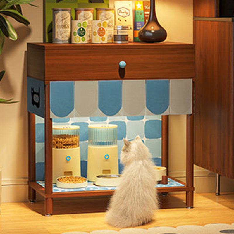 Contemporary Creative Rectangular Cat Pattern Particle Board Fabric Ceramic PU Leather Height-Adjustable Pet Storage Cabinet With 1 Drawer For Living Room