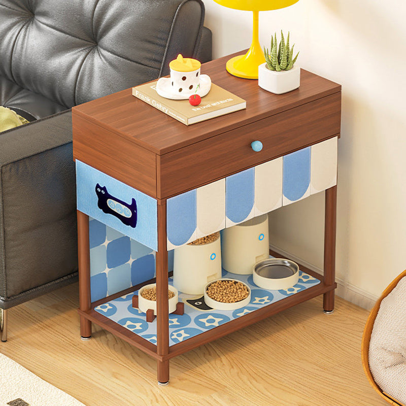 Contemporary Creative Rectangular Cat Pattern Particle Board Fabric Ceramic PU Leather Height-Adjustable Pet Storage Cabinet With 1 Drawer For Living Room