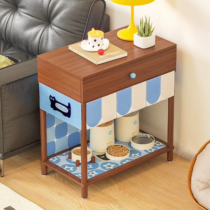 Contemporary Creative Rectangular Cat Pattern Particle Board Fabric Ceramic PU Leather Height-Adjustable Pet Storage Cabinet With 1 Drawer For Living Room