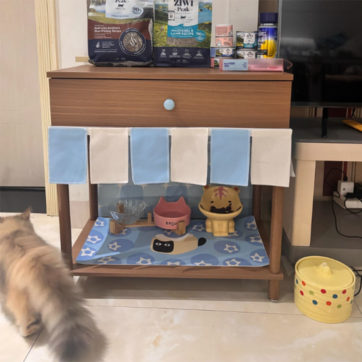 Contemporary Creative Rectangular Cat Pattern Particle Board Fabric Ceramic PU Leather Height-Adjustable Pet Storage Cabinet With 1 Drawer For Living Room