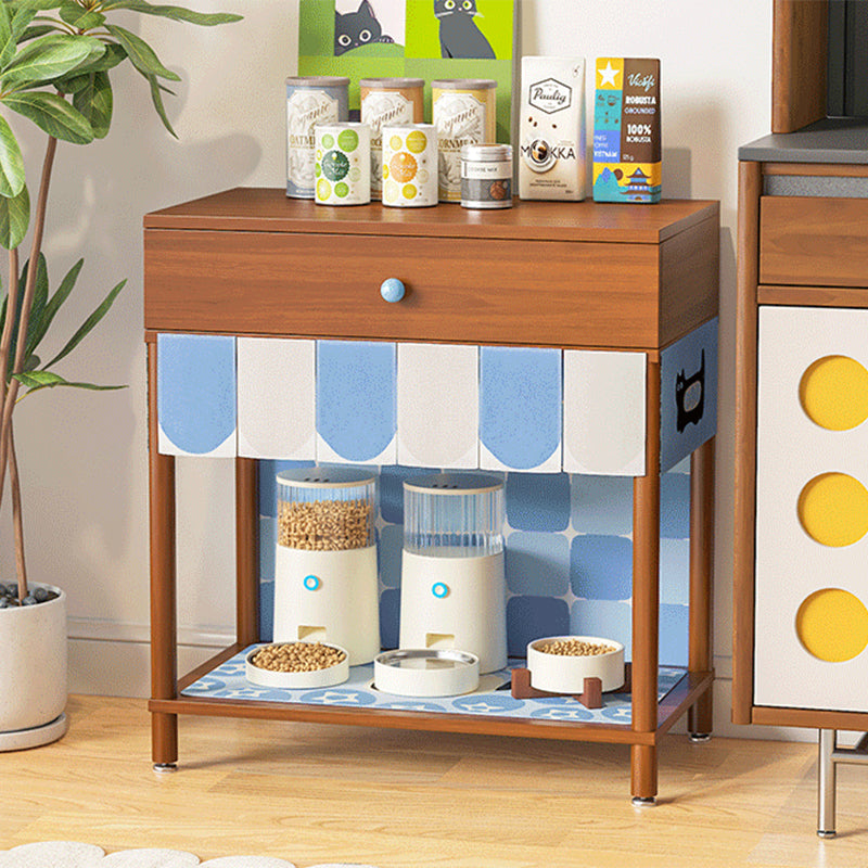 Contemporary Creative Rectangular Cat Pattern Particle Board Fabric Ceramic PU Leather Height-Adjustable Pet Storage Cabinet With 1 Drawer For Living Room