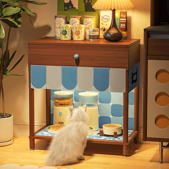 Contemporary Creative Rectangular Cat Pattern Particle Board Fabric Ceramic PU Leather Height-Adjustable Pet Storage Cabinet With 1 Drawer For Living Room
