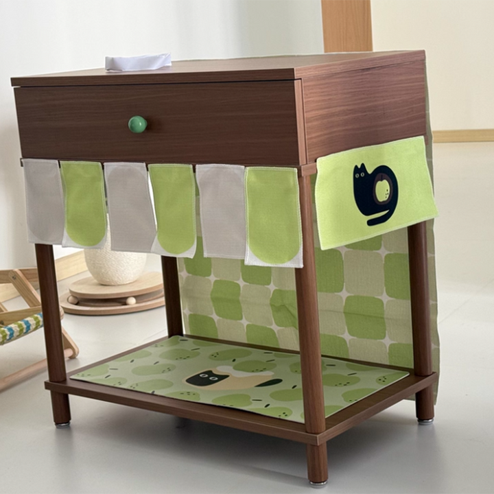 Contemporary Creative Rectangular Cat Pattern Particle Board Fabric Ceramic PU Leather Height-Adjustable Pet Storage Cabinet With 1 Drawer For Living Room