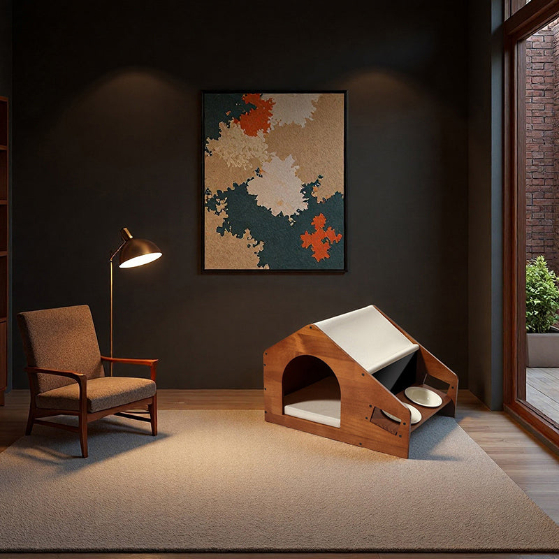 Traditional Chinese House-Shaped Oxford Cloth Pine Wood Acrylic Ceramic Multi-Functional Dog Bed Cat Bed For Bedroom