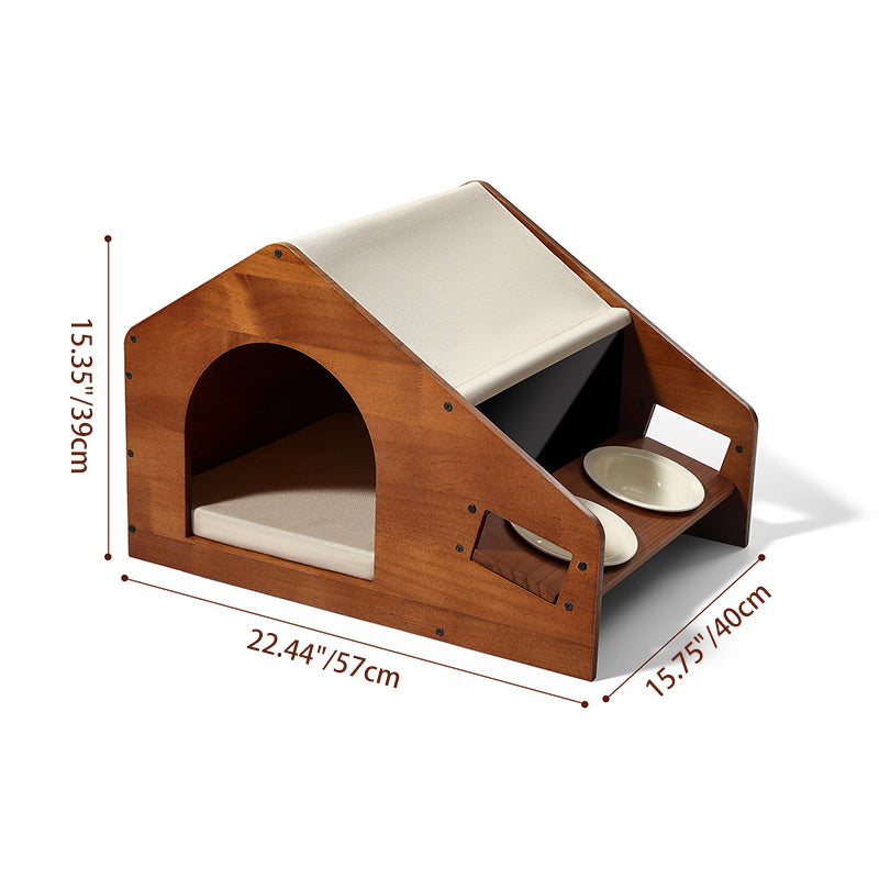 Traditional Chinese House-Shaped Oxford Cloth Pine Wood Acrylic Ceramic Multi-Functional Dog Bed Cat Bed For Bedroom