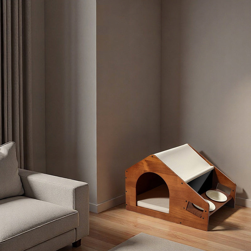 Traditional Chinese House-Shaped Oxford Cloth Pine Wood Acrylic Ceramic Multi-Functional Dog Bed Cat Bed For Bedroom
