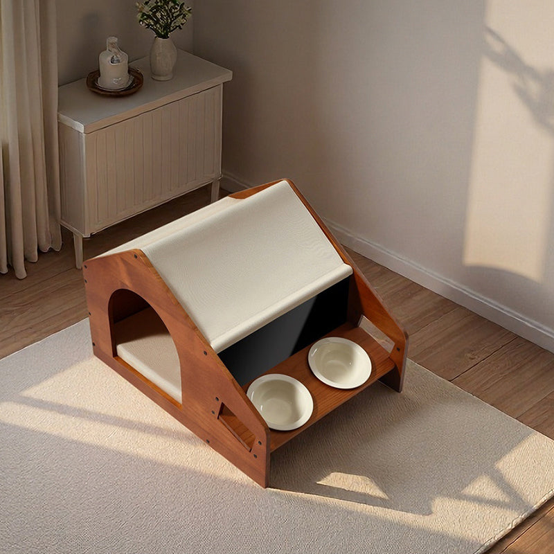 Traditional Chinese House-Shaped Oxford Cloth Pine Wood Acrylic Ceramic Multi-Functional Dog Bed Cat Bed For Bedroom