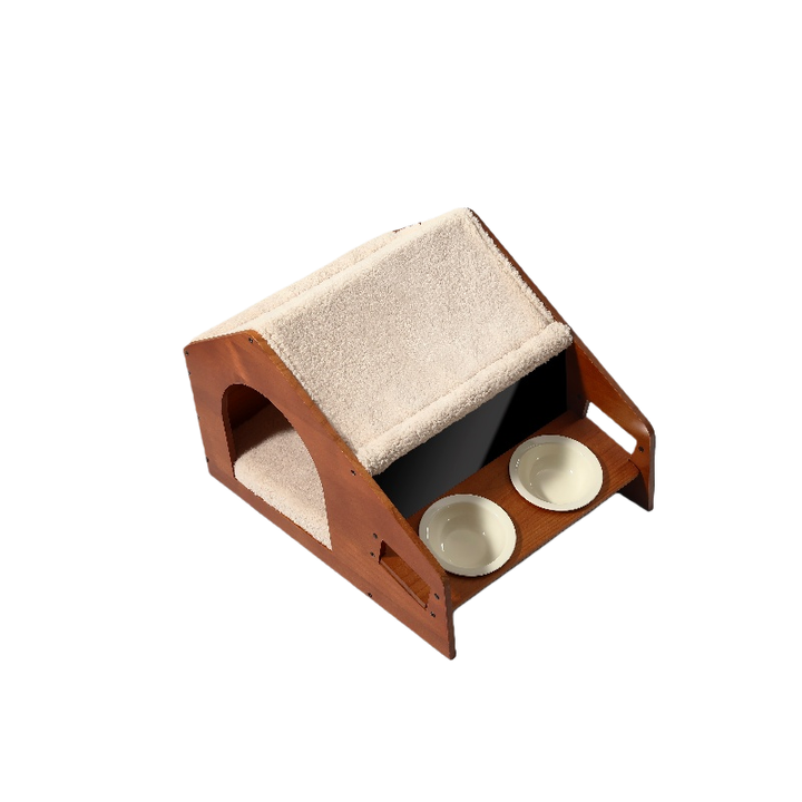 Traditional Chinese House-Shaped Oxford Cloth Pine Wood Acrylic Ceramic Multi-Functional Dog Bed Cat Bed For Bedroom