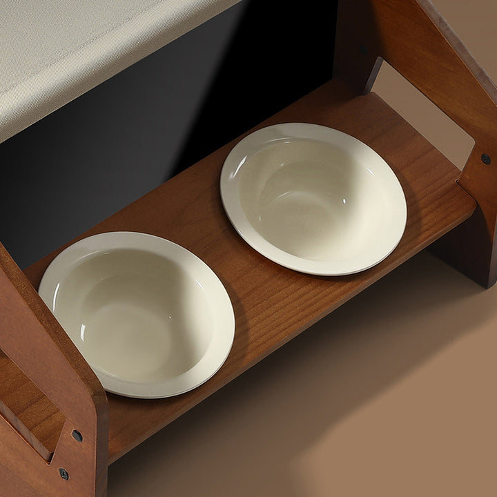 Traditional Chinese House-Shaped Oxford Cloth Pine Wood Acrylic Ceramic Multi-Functional Dog Bed Cat Bed For Bedroom