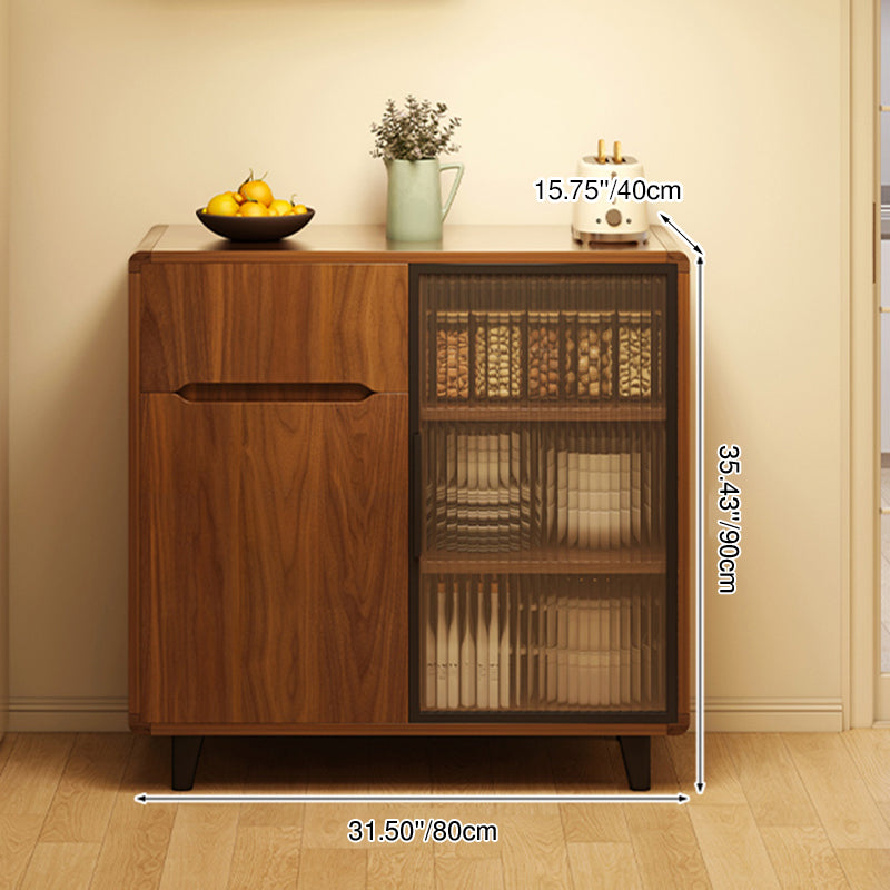 Modern Minimalist Rectangular Solid Wood Particle Board Glass Storage Cabinet 4-Tier For Living Room