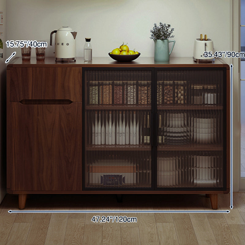 Modern Minimalist Rectangular Solid Wood Particle Board Glass Storage Cabinet 4-Tier For Living Room