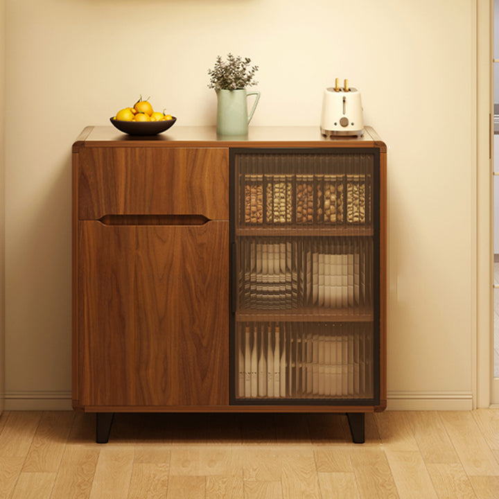 Armoire de rangement moderne minimaliste rectangulaire en panneau de particules de bois massif et verre à 4 niveaux pour salon 