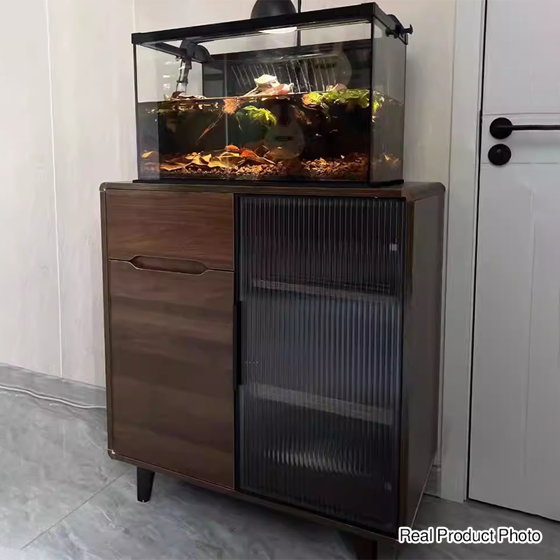 Modern Minimalist Rectangular Solid Wood Particle Board Glass Storage Cabinet 4-Tier For Living Room