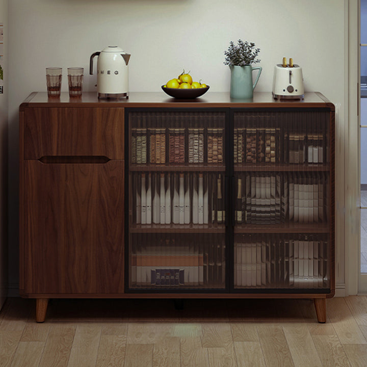 Moderner minimalistischer rechteckiger Aufbewahrungsschrank aus Spanplatte, Massivholz und Glas, 4-stufig, für das Wohnzimmer 