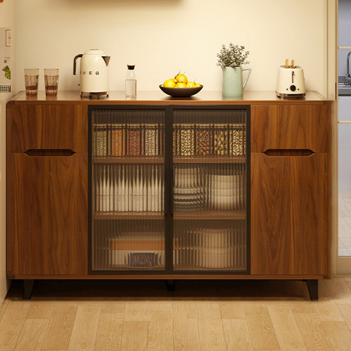 Armoire de rangement moderne minimaliste rectangulaire en panneau de particules de bois massif et verre à 4 niveaux pour salon 