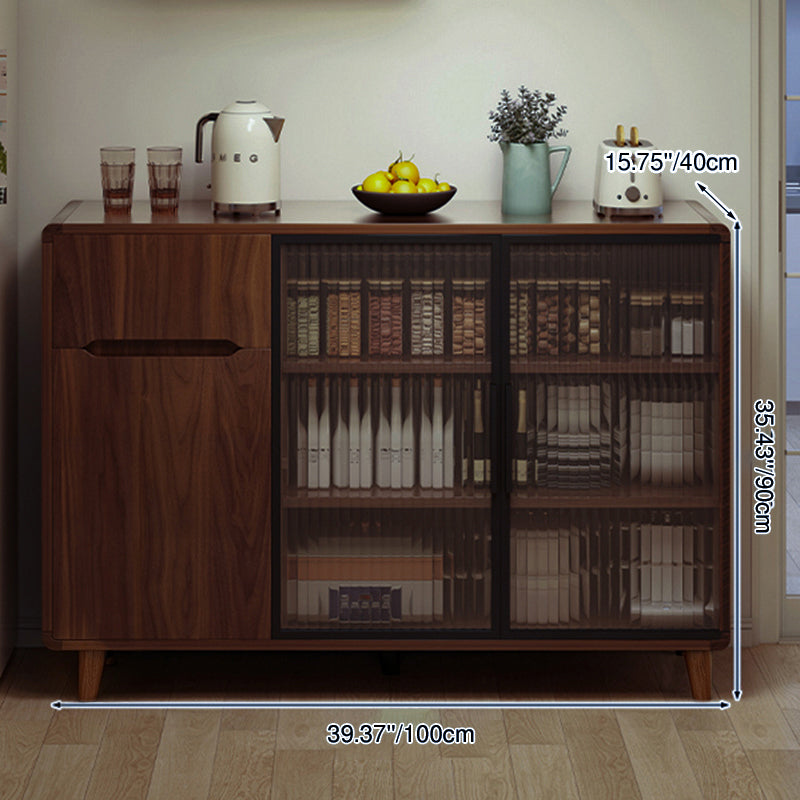 Modern Minimalist Rectangular Solid Wood Particle Board Glass Storage Cabinet 4-Tier For Living Room