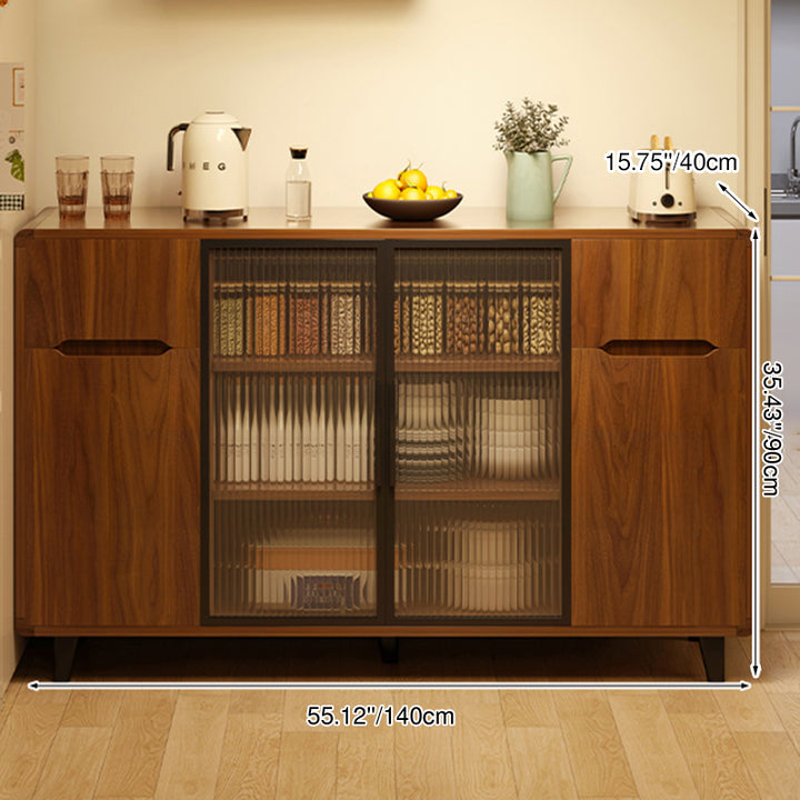 Modern Minimalist Rectangular Solid Wood Particle Board Glass Storage Cabinet 4-Tier For Living Room