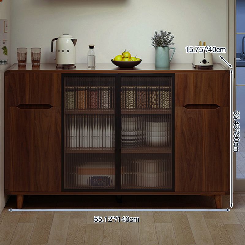 Modern Minimalist Rectangular Solid Wood Particle Board Glass Storage Cabinet 4-Tier For Living Room