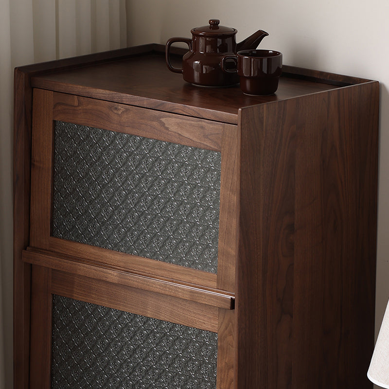 Modern Minimalist Rectangular Solid North American Black Walnut Wood Glass Storage Cabinet 3-Storage For Living Room