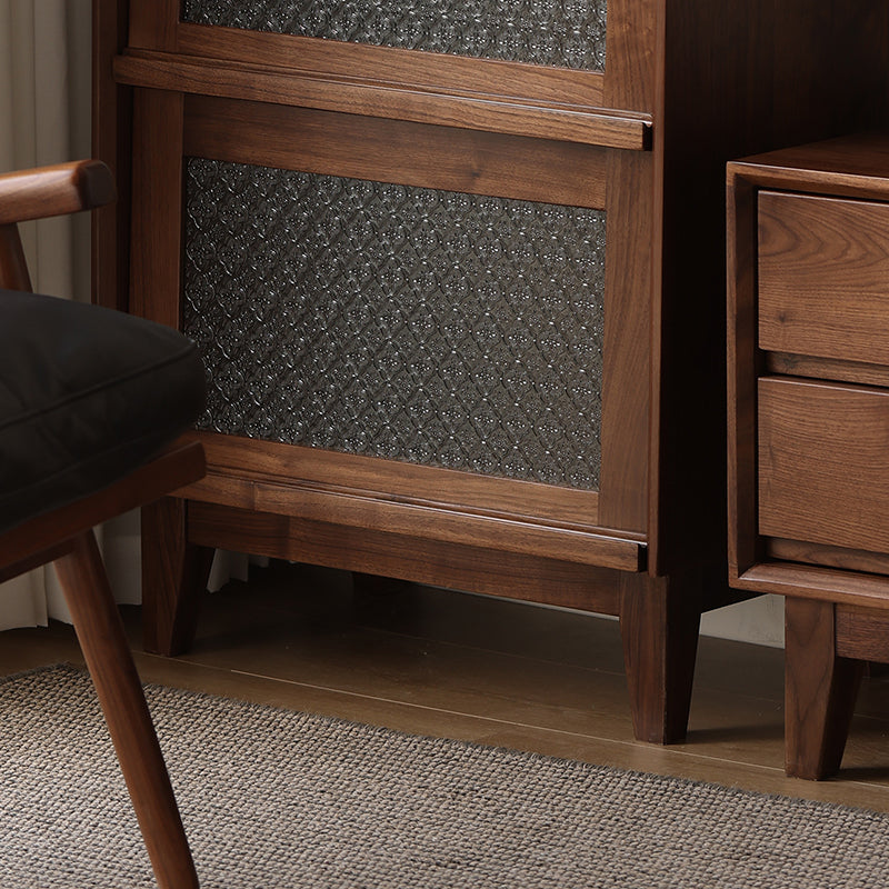 Modern Minimalist Rectangular Solid North American Black Walnut Wood Glass Storage Cabinet 3-Storage For Living Room