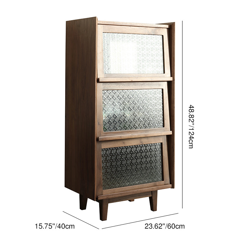 Modern Minimalist Rectangular Solid North American Black Walnut Wood Glass Storage Cabinet 3-Storage For Living Room