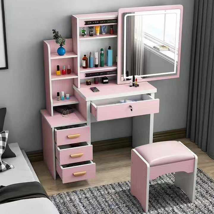Moderner minimalistischer rechteckiger Schminkschrank aus mitteldichter Faserplatte und Glas mit 4 Schubladen für das Schlafzimmer 