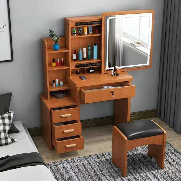 Moderner minimalistischer rechteckiger Schminkschrank aus mitteldichter Faserplatte und Glas mit 4 Schubladen für das Schlafzimmer 
