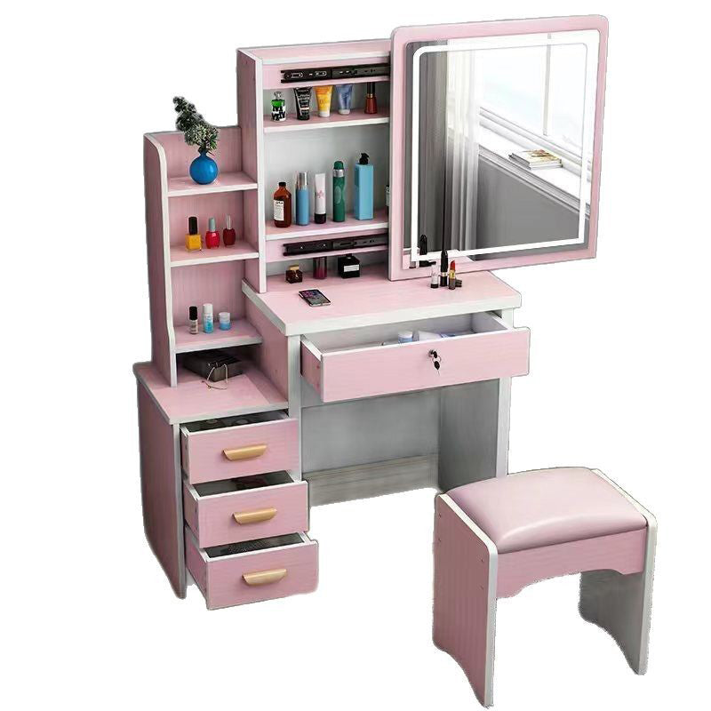 Moderner minimalistischer rechteckiger Schminkschrank aus mitteldichter Faserplatte und Glas mit 4 Schubladen für das Schlafzimmer 
