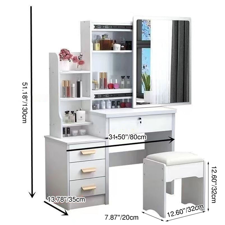 Moderner minimalistischer rechteckiger Schminkschrank aus mitteldichter Faserplatte und Glas mit 4 Schubladen für das Schlafzimmer 