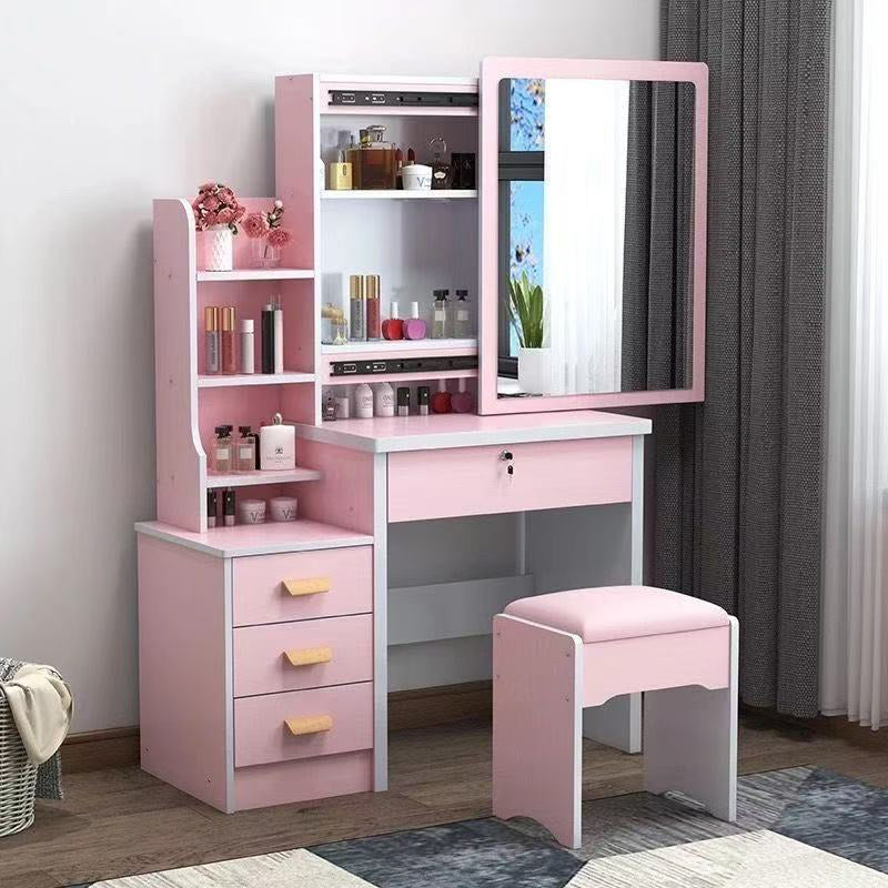 Moderner minimalistischer rechteckiger Schminkschrank aus mitteldichter Faserplatte und Glas mit 4 Schubladen für das Schlafzimmer 