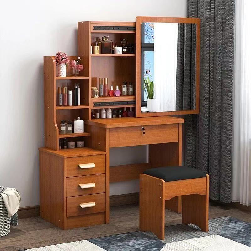 Moderner minimalistischer rechteckiger Schminkschrank aus mitteldichter Faserplatte und Glas mit 4 Schubladen für das Schlafzimmer 