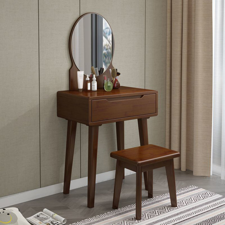 Contemporary Nordic Rectangular Oval Rubberwood Solid Wood Plywood Pine Glass Makeup Vanity 1/4 Drawer For Bedroom