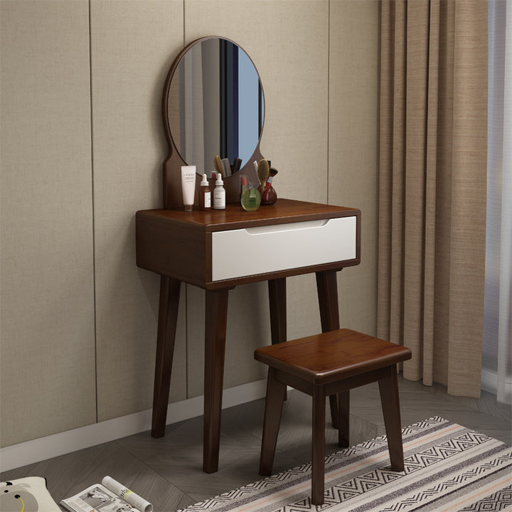 Contemporary Nordic Rectangular Oval Rubberwood Solid Wood Plywood Pine Glass Makeup Vanity 1/4 Drawer For Bedroom