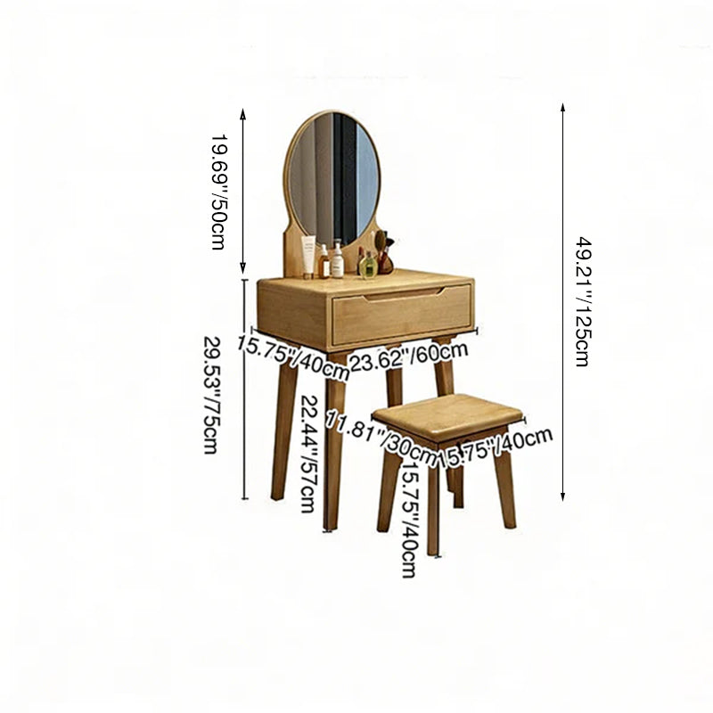 Contemporary Nordic Rectangular Oval Rubberwood Solid Wood Plywood Pine Glass Makeup Vanity 1/4 Drawer For Bedroom