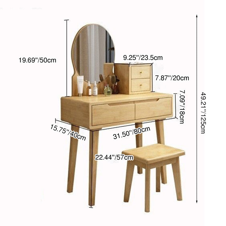 Contemporary Nordic Rectangular Oval Rubberwood Solid Wood Plywood Pine Glass Makeup Vanity 1/4 Drawer For Bedroom