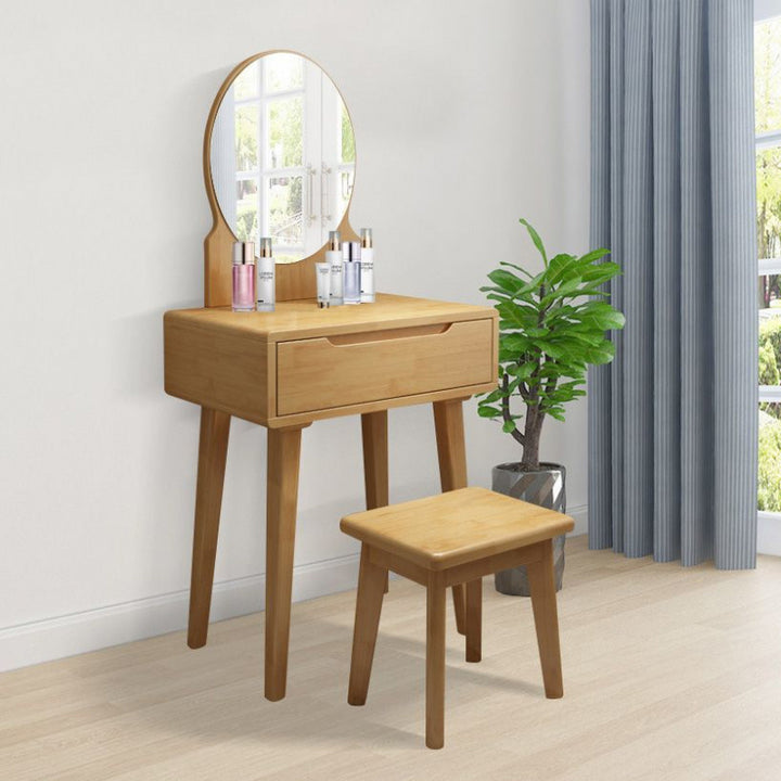 Contemporary Nordic Rectangular Oval Rubberwood Solid Wood Plywood Pine Glass Makeup Vanity 1/4 Drawer For Bedroom