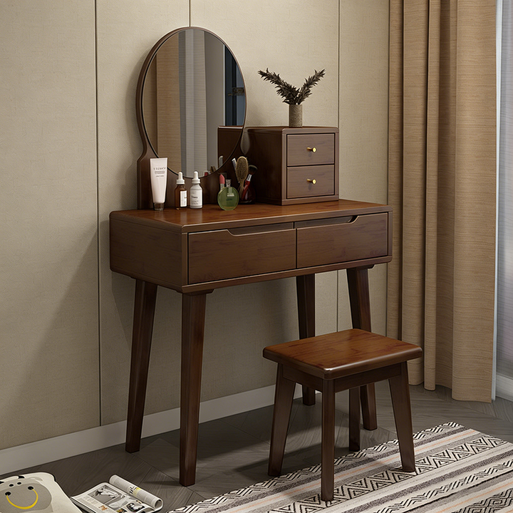 Contemporary Nordic Rectangular Oval Rubberwood Solid Wood Plywood Pine Glass Makeup Vanity 1/4 Drawer For Bedroom