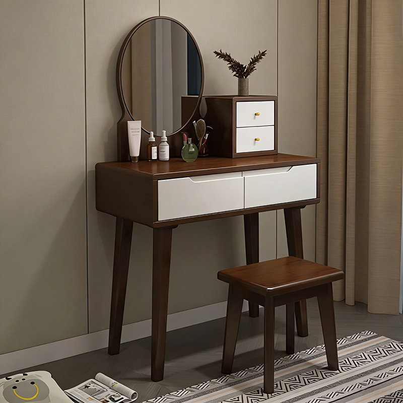 Contemporary Nordic Rectangular Oval Rubberwood Solid Wood Plywood Pine Glass Makeup Vanity 1/4 Drawer For Bedroom