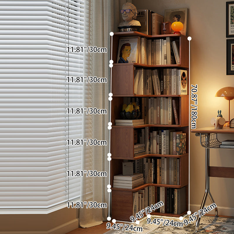 Modern Minimalist Rectangular Rubberwood Eco-Friendly Board Bookshelf Corner Shelf Unit 5/6 Tiers For Home &amp; Office