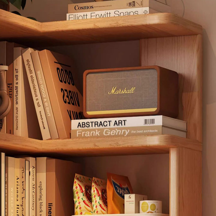 Modern Minimalist Rectangular Rubberwood Eco-Friendly Board Bookshelf Corner Shelf Unit 5/6 Tiers For Home &amp; Office