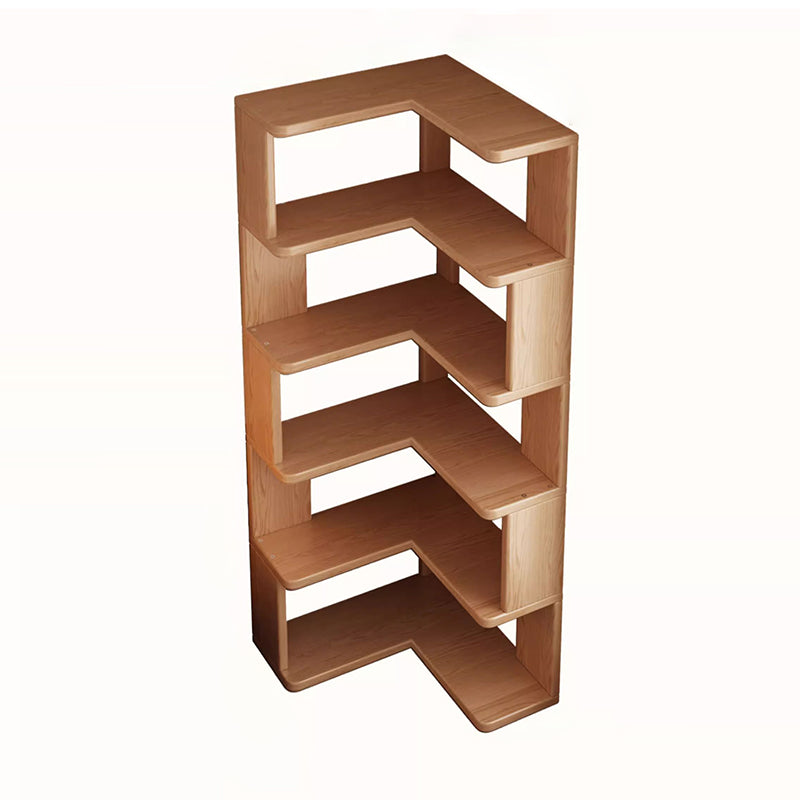 Modern Minimalist Rectangular Rubberwood Eco-Friendly Board Bookshelf Corner Shelf Unit 5/6 Tiers For Home &amp; Office