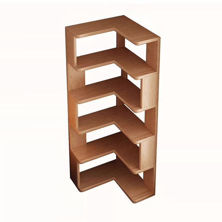 Modern Minimalist Rectangular Rubberwood Eco-Friendly Board Bookshelf Corner Shelf Unit 5/6 Tiers For Home &amp; Office