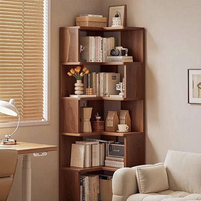 Modern Minimalist Rectangular Rubberwood Eco-Friendly Board Bookshelf Corner Shelf Unit 5/6 Tiers For Home &amp; Office