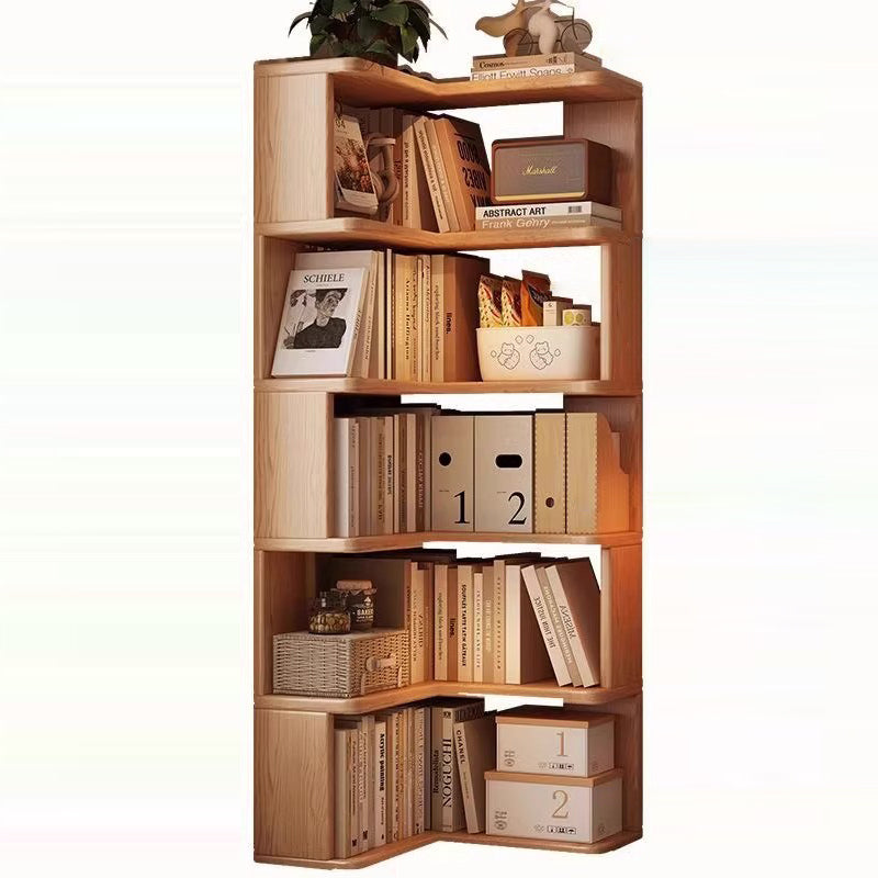 Modern Minimalist Rectangular Rubberwood Eco-Friendly Board Bookshelf Corner Shelf Unit 5/6 Tiers For Home &amp; Office
