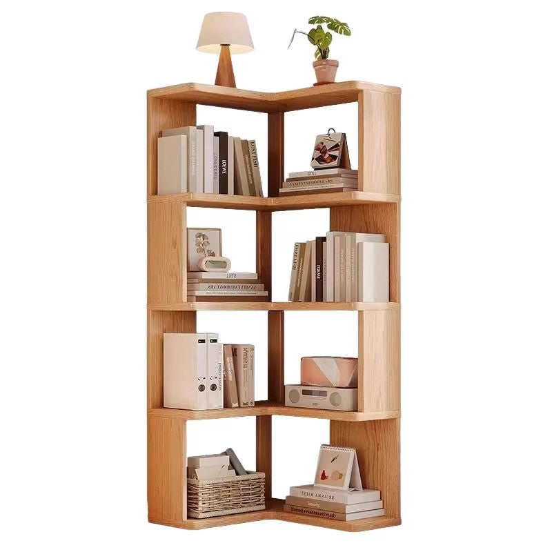 Modern Minimalist Rectangular Rubberwood Eco-Friendly Board Bookshelf Corner Shelf Unit 5/6 Tiers For Home &amp; Office