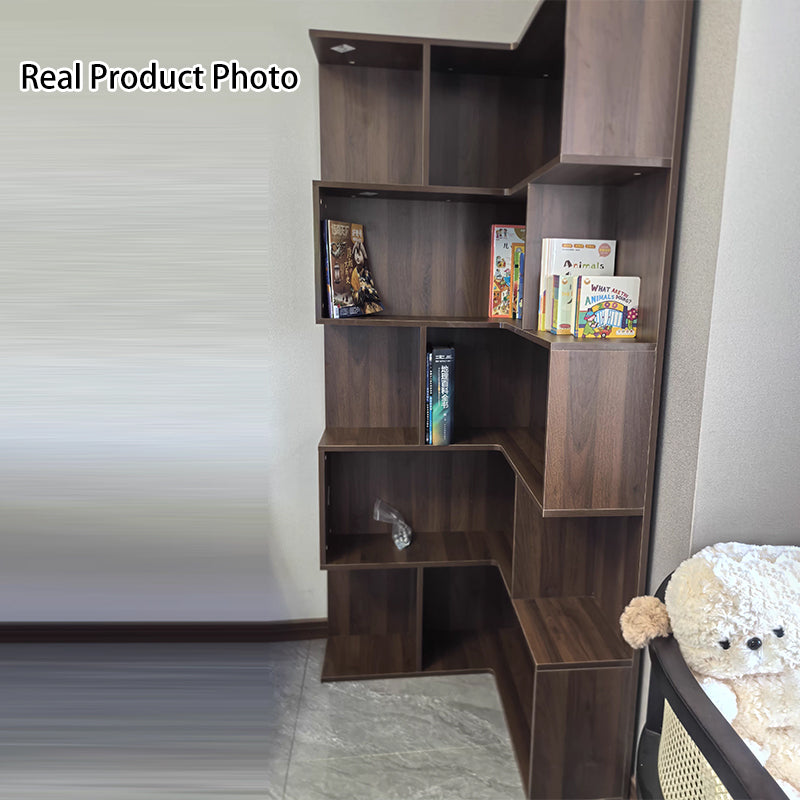 Modern Minimalist Rectangular Rubberwood Eco-Friendly Board Bookshelf Corner Shelf Unit 5/6 Tiers For Home &amp; Office