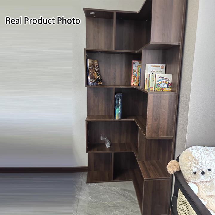Modern Minimalist Rectangular Rubberwood Eco-Friendly Board Bookshelf Corner Shelf Unit 5/6 Tiers For Home &amp; Office