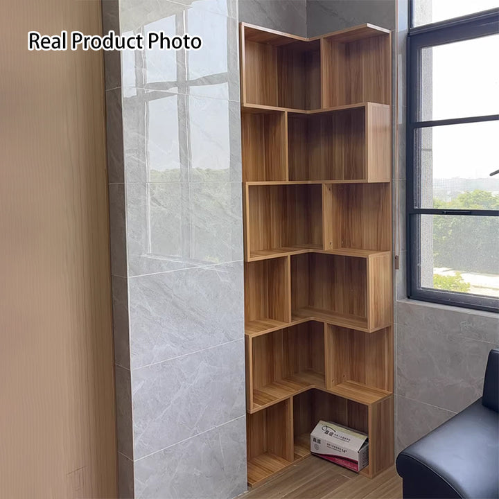 Modern Minimalist Rectangular Rubberwood Eco-Friendly Board Bookshelf Corner Shelf Unit 5/6 Tiers For Home &amp; Office