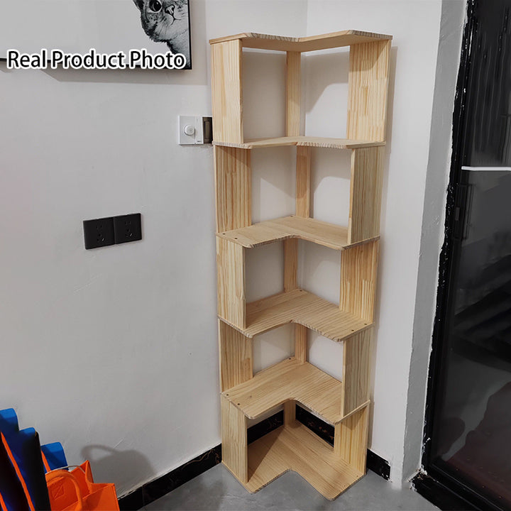 Modern Minimalist Rectangular Rubberwood Eco-Friendly Board Bookshelf Corner Shelf Unit 5/6 Tiers For Home &amp; Office