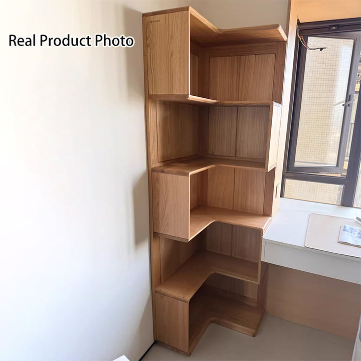 Modern Minimalist Rectangular Rubberwood Eco-Friendly Board Bookshelf Corner Shelf Unit 5/6 Tiers For Home &amp; Office